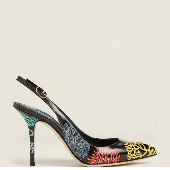 Dolce & Gabbana Black Coral Leather Slingback Pumps - Picture 2 of 10